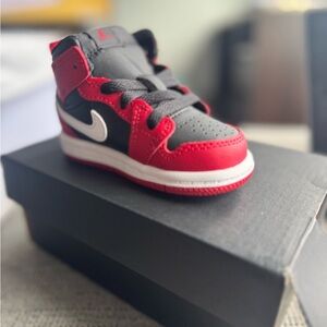 Jordan Kids Red, Black, and White High-Top Sneakers